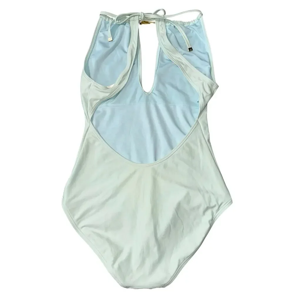 Kate Spade Women’s Size S Caribbean Blue Crescent High Neck One piece Swimsuit